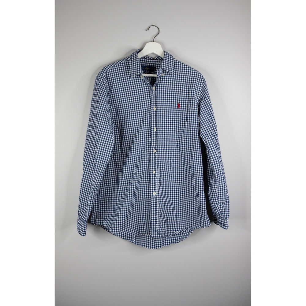 Ralph Lauren Button Down Mens L Blue Gingham Excellent Classic‎ Fit Pony Logo